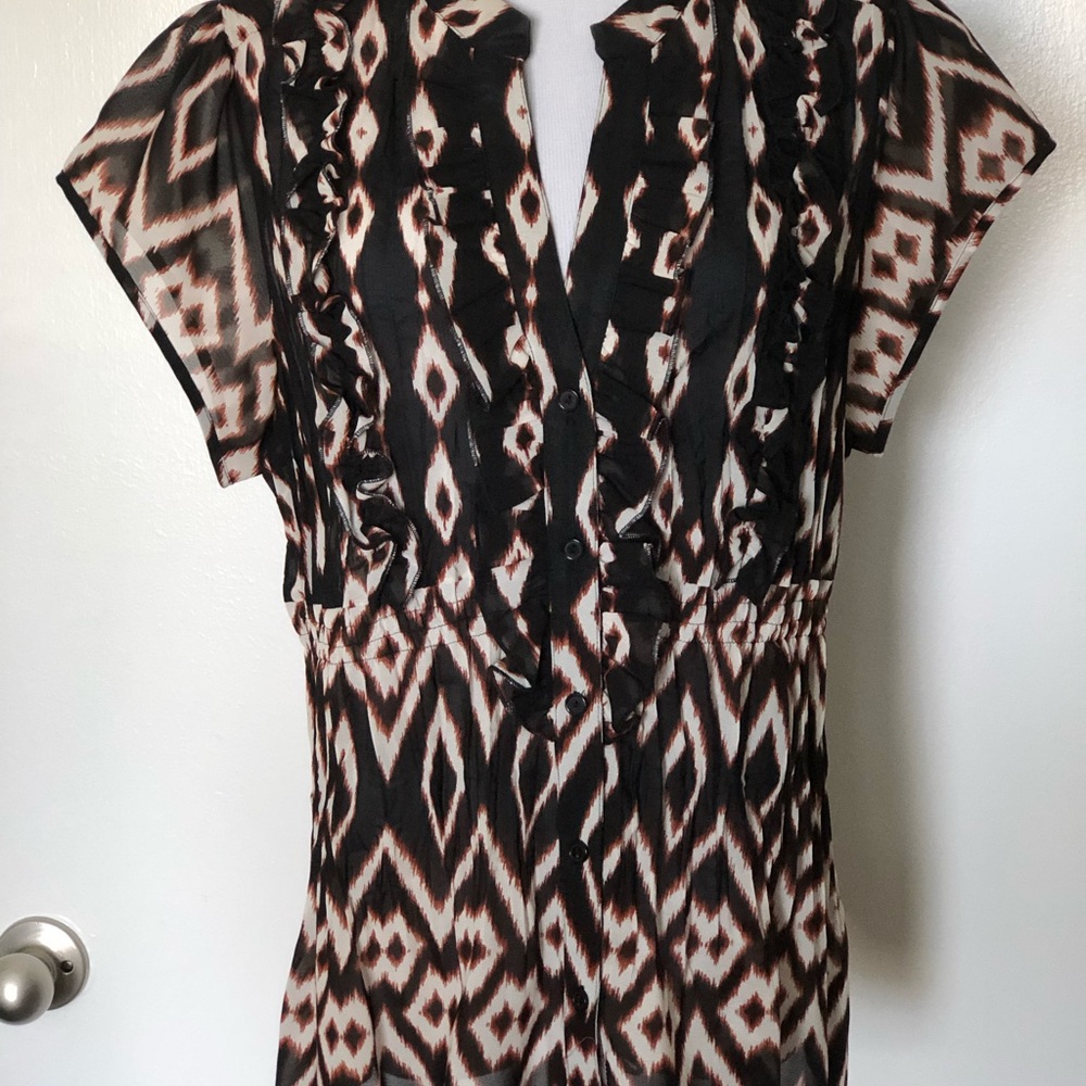 NY Collection Black/Cream Aztech Print Blouse